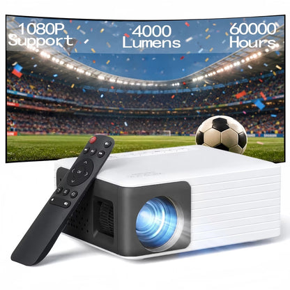 Mini Projector 720P HD Portable Projector, 4000 Lumens LED, Wifi Bluetooth 5.1, 30–120" Screen, HDMI USB AV Compatible, Home Theater Outdoor Movie Projector, Black